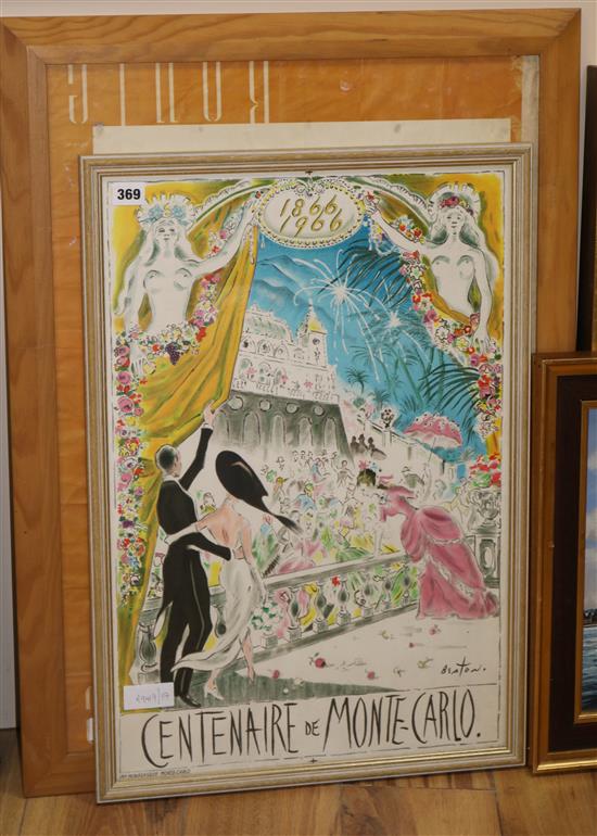 After Cecil Beaton, poster, Centenaire de Monte Carlo and a Peter Wilson Exhibition poster, largest 69 x 49cm